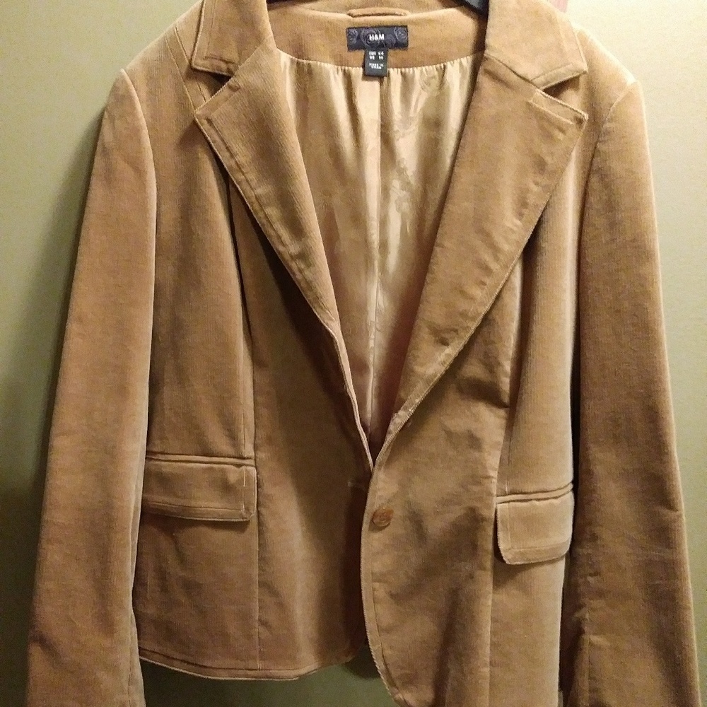 H&M lined beige cordoruy blazer size 14